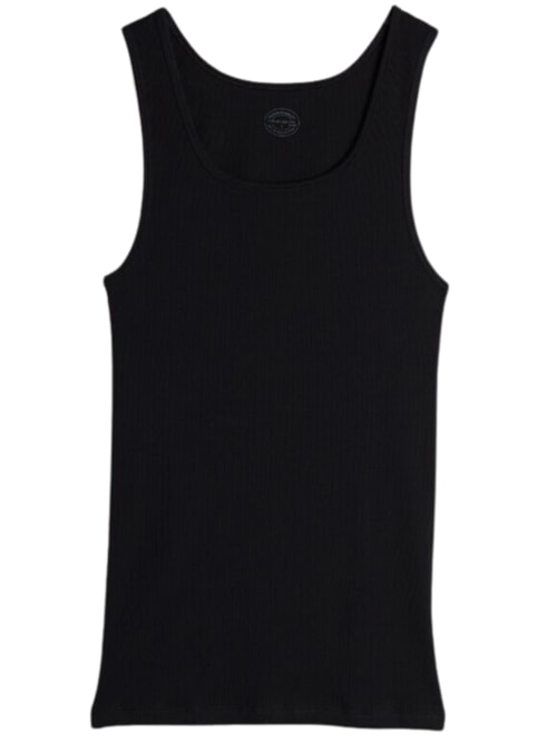 Regata Em Algodão Supima Canelado - Preto