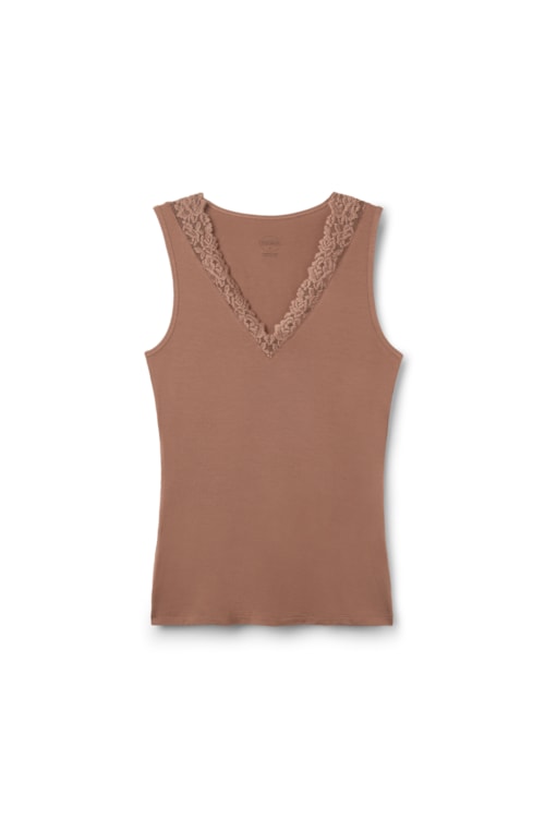 Regata Em Modal e Renda Pretty Flower - Marrom