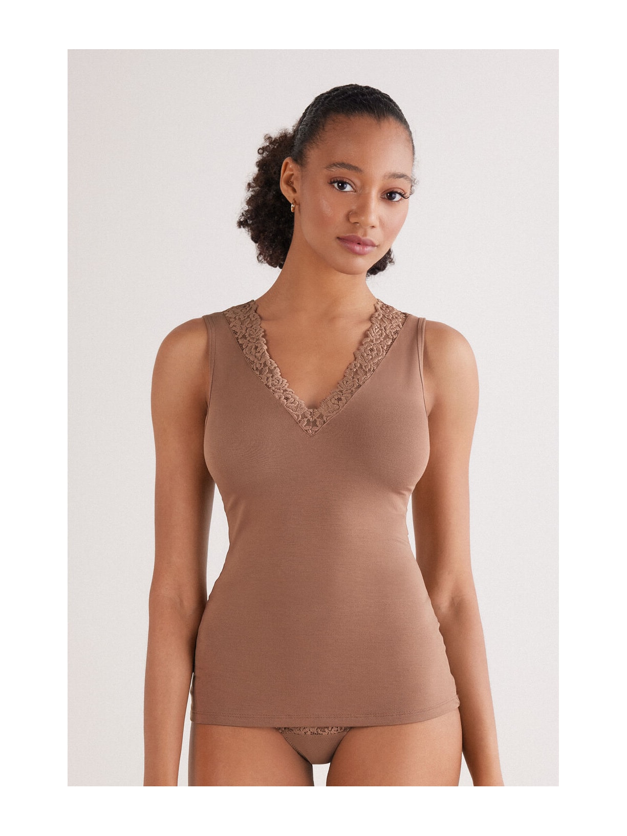 Regata Em Modal e Renda Pretty Flower Marrom Intimissimi