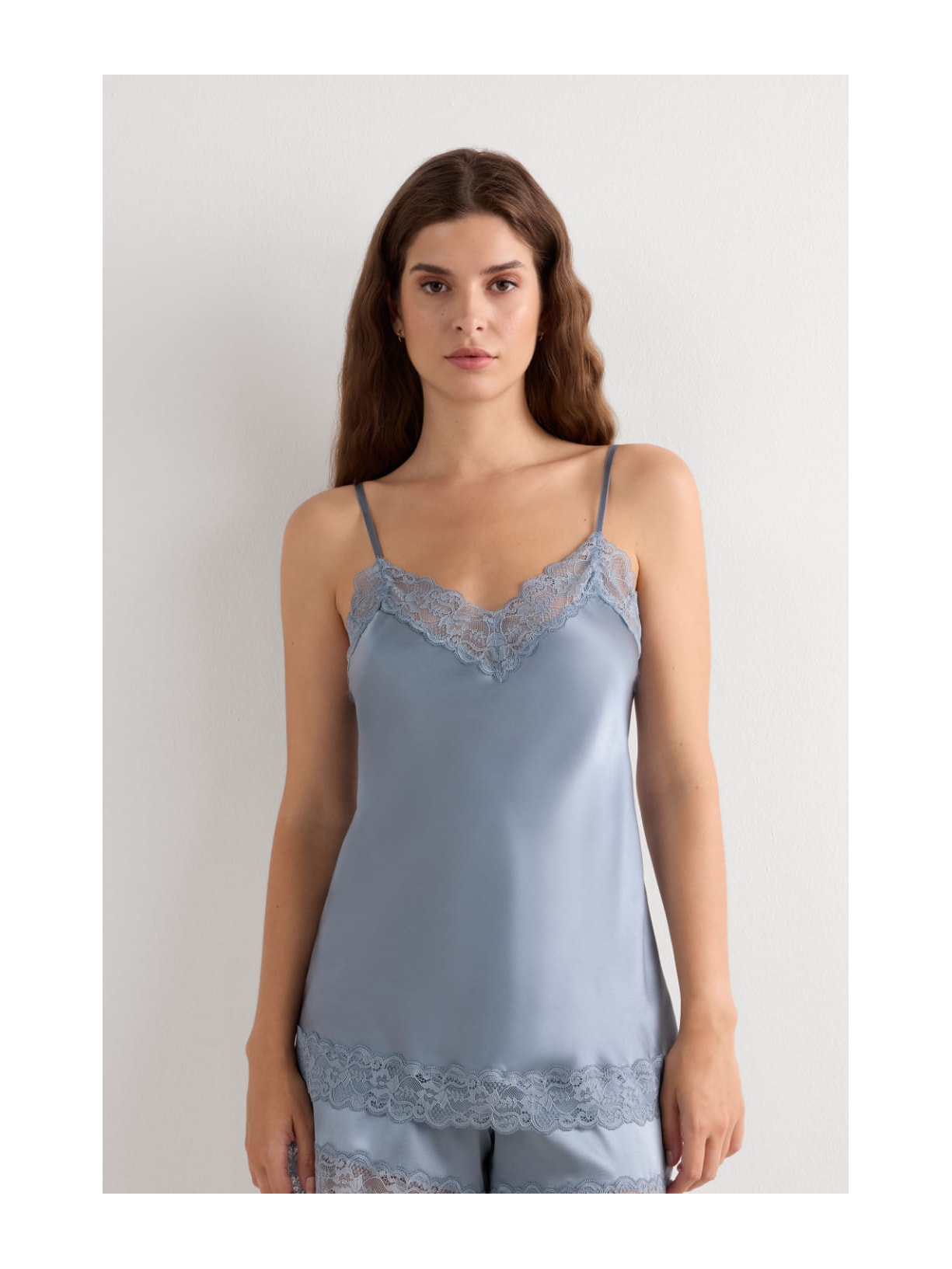 Regata Em Seda e Renda Azul Intimissimi