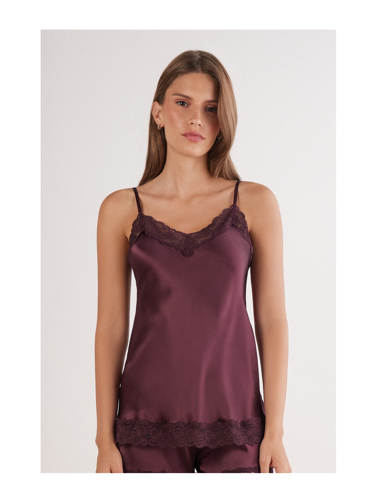 Regata Em Seda e Renda Bordô Intimissimi