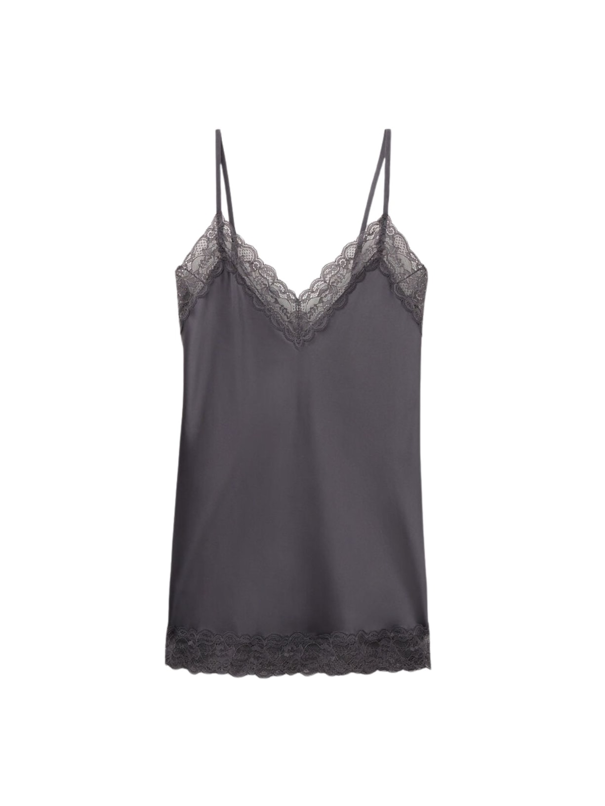 Regata Em Seda e Renda - Cinza