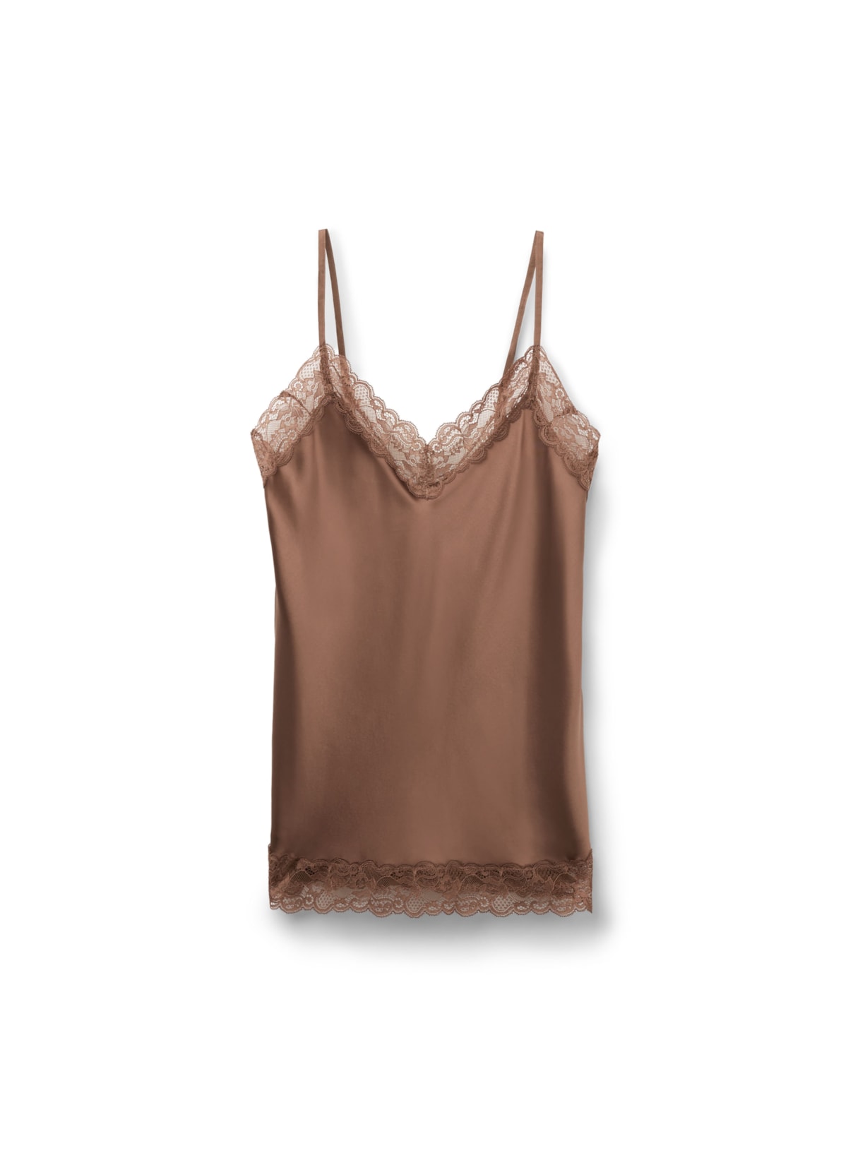 Regata Em Seda e Renda - Marrom