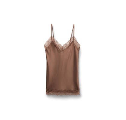 Regata Em Seda e Renda - Marrom