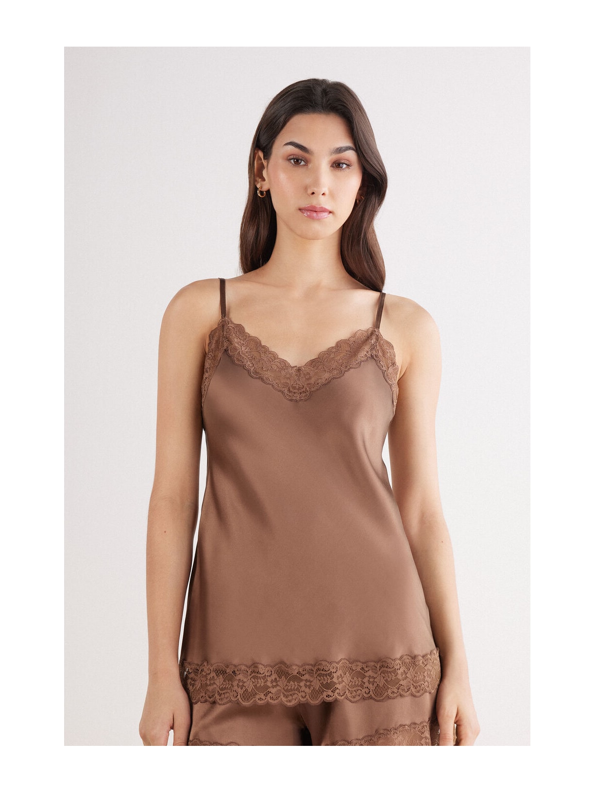 Regata Em Seda e Renda Marrom Intimissimi
