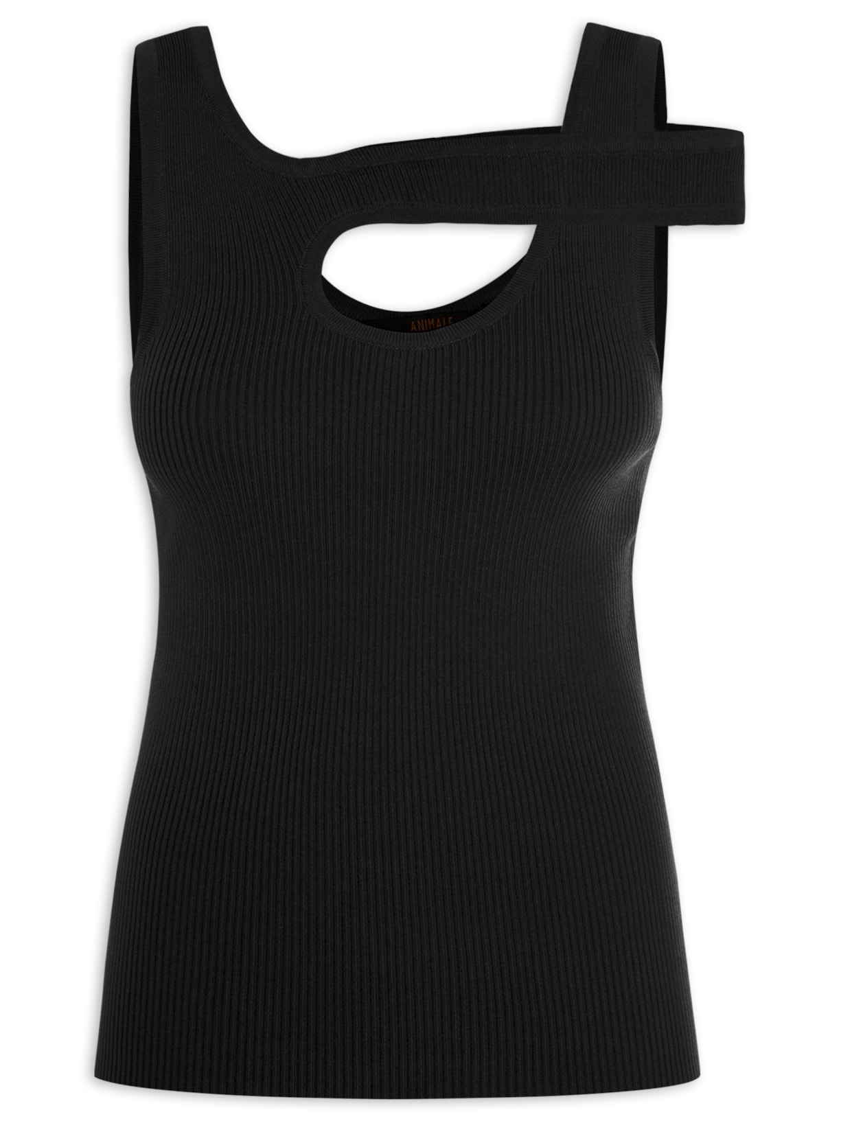 Regata Feminina Alça Deslocada Tricot - Preto