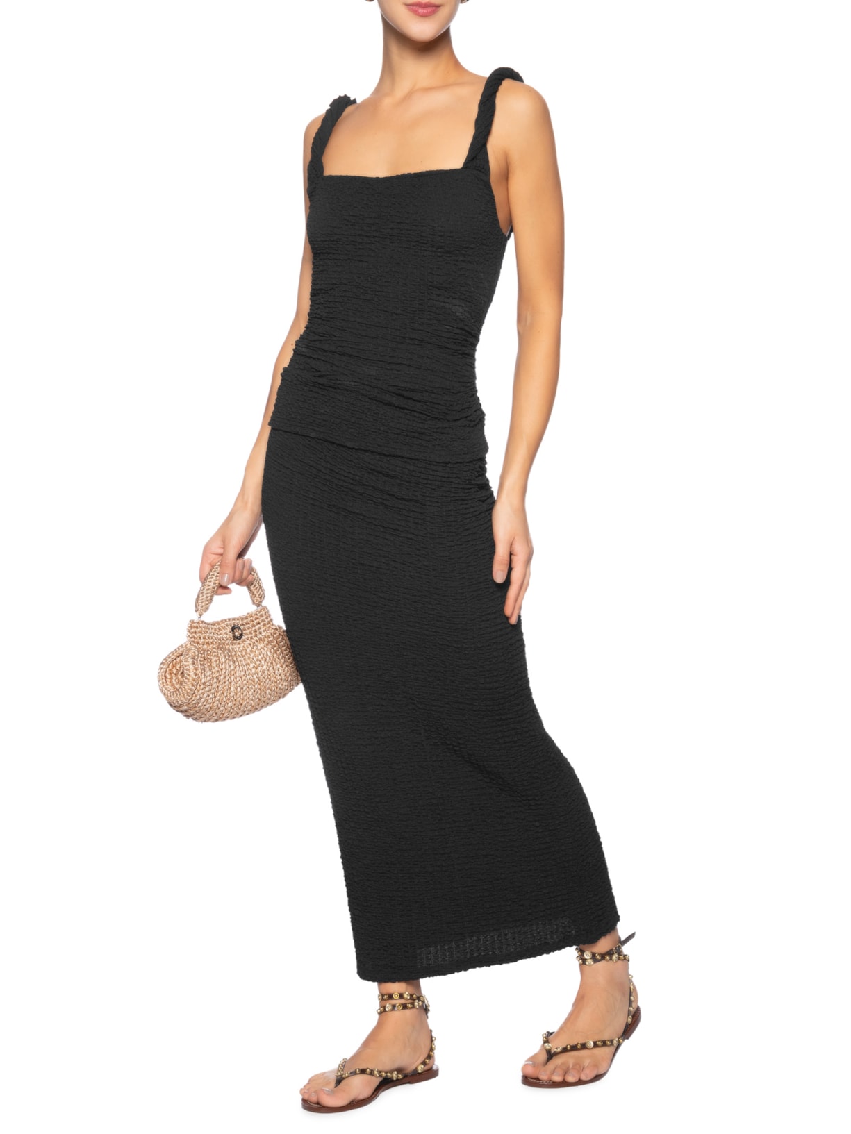 Regata Feminina Alça Torcida Textura Preto Farm