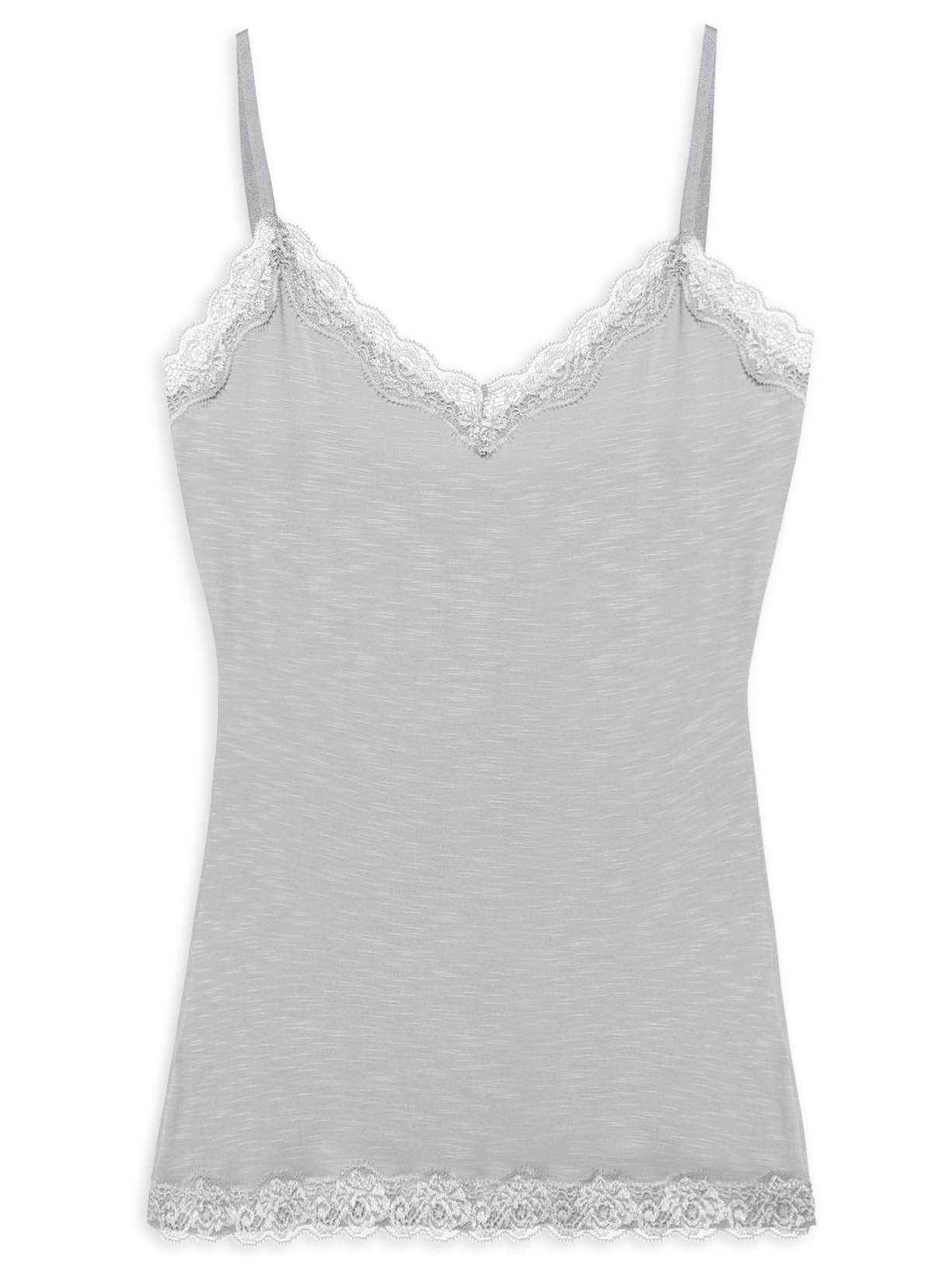 Regata Feminina Alças Finas Em Modal E Detalhe Em Renda - Cinza