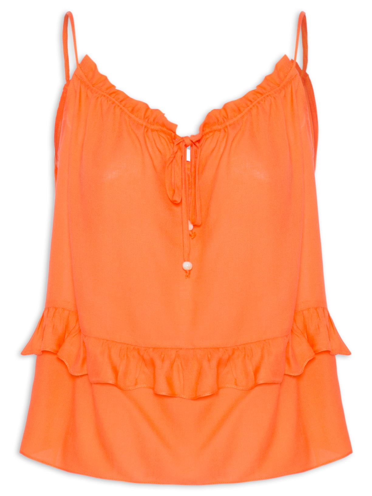 Regata Feminina Alcinha Decote V Com Rolotê - Laranja