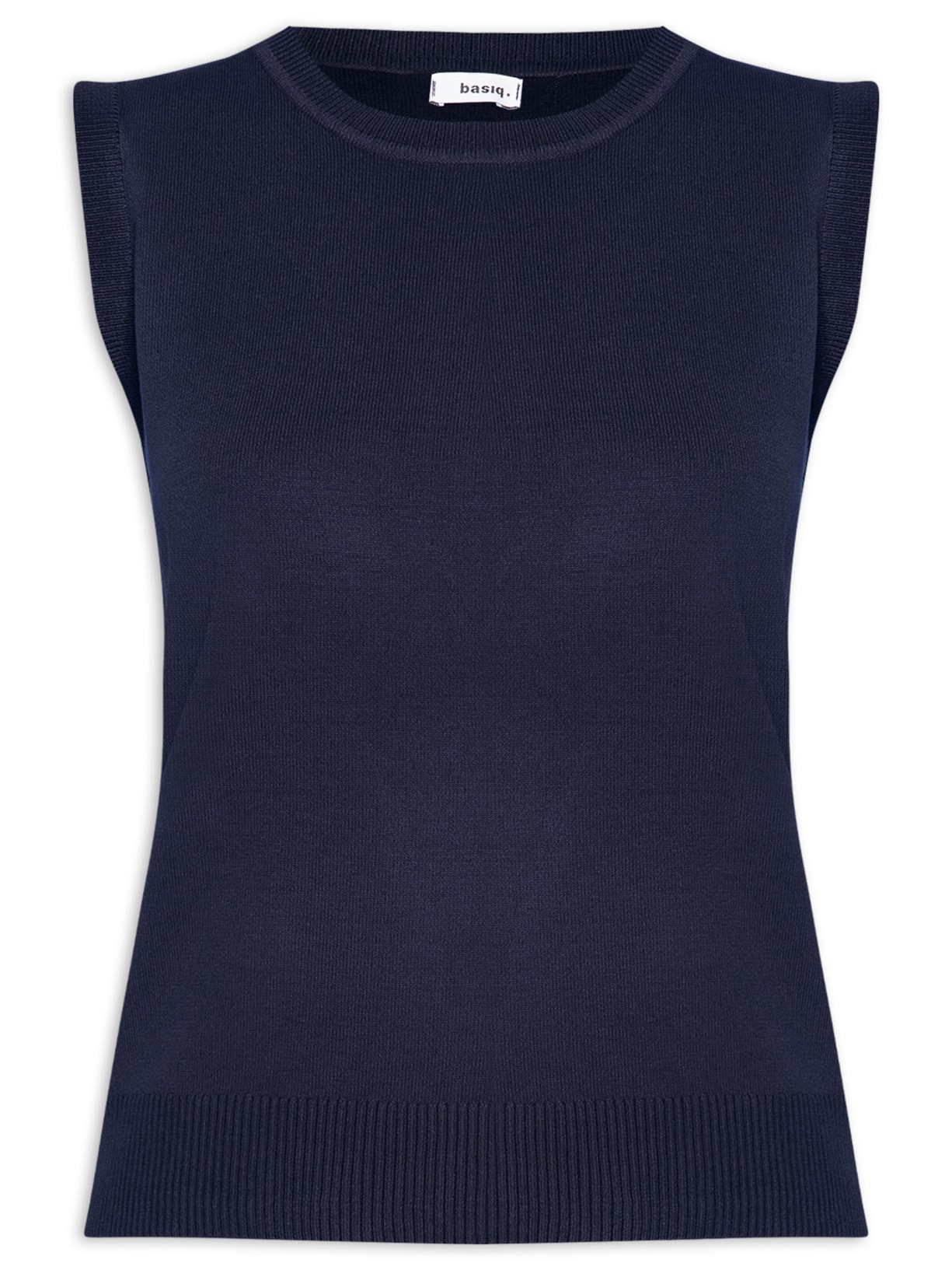 Regata Feminina Alongada em Tricot Azul Basiq