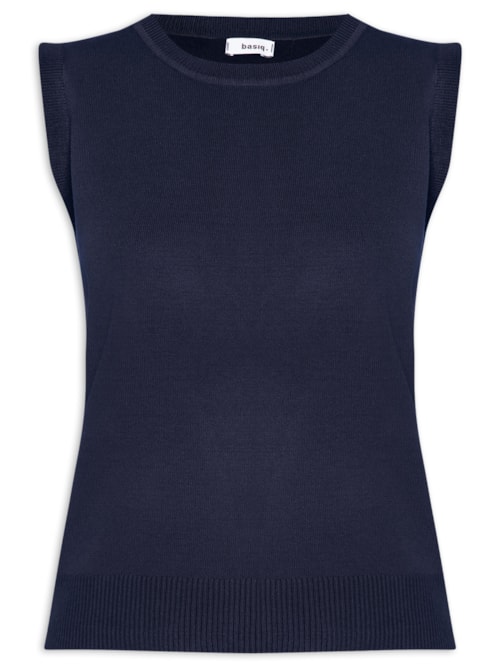 Regata Feminina Alongada em Tricot - Azul