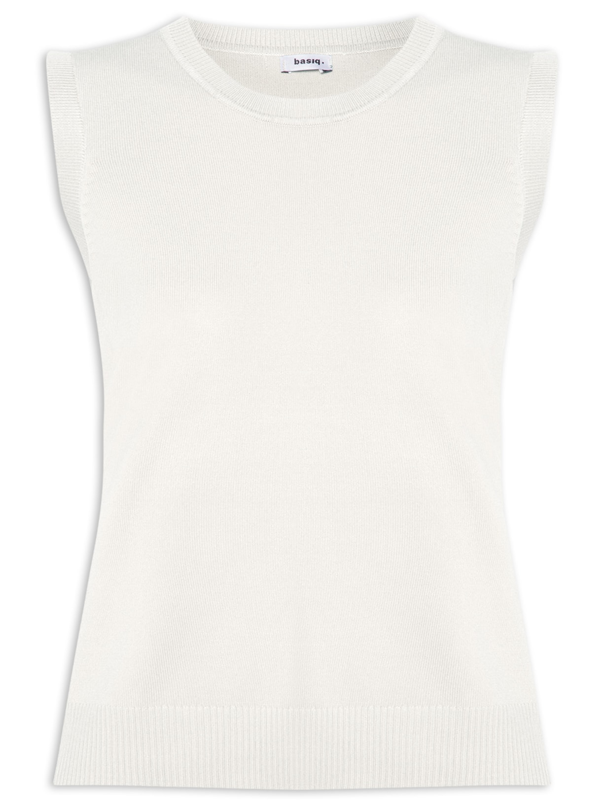 Regata Feminina Alongada em Tricot Off White Basiq