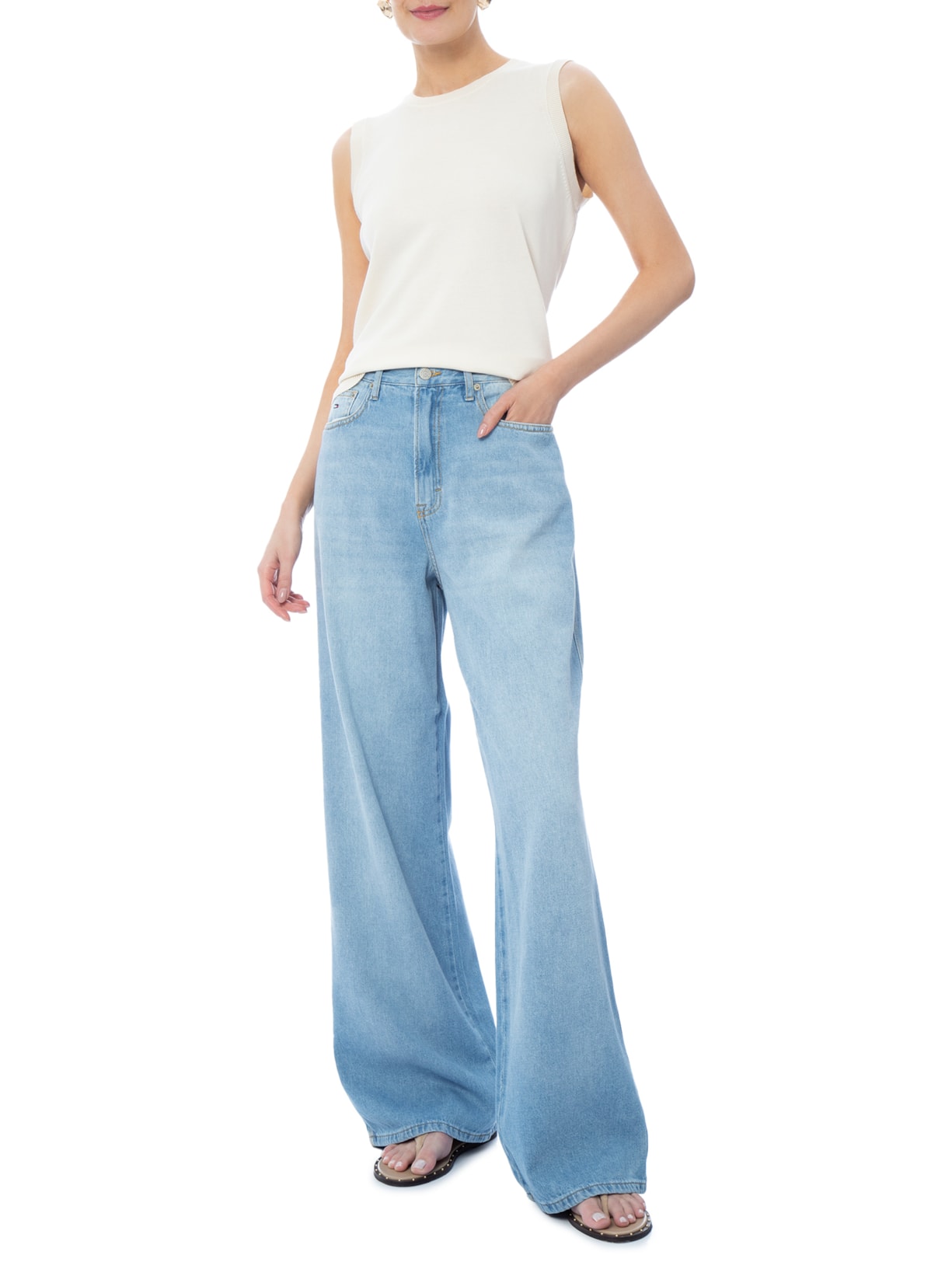 Regata Feminina Alongada em Tricot Off White Basiq