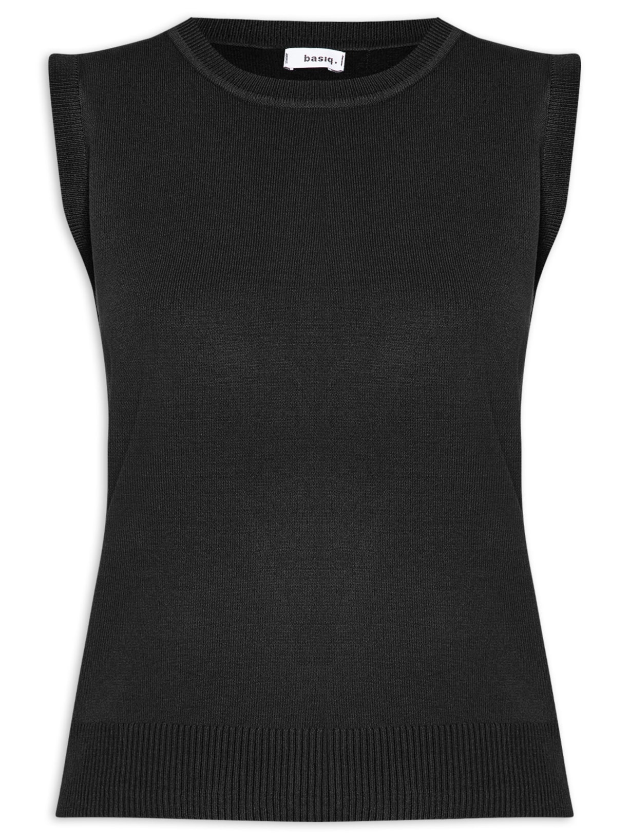 Regata Feminina Alongada em Tricot Preto Basiq