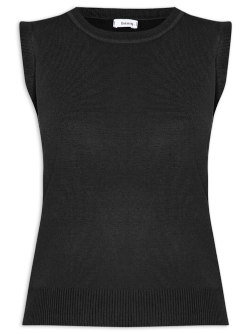 Regata Feminina Alongada em Tricot - Preto