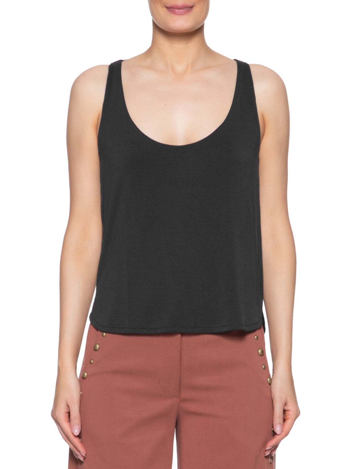 Regata Feminina Barra Fraldada Preto Maria Filó