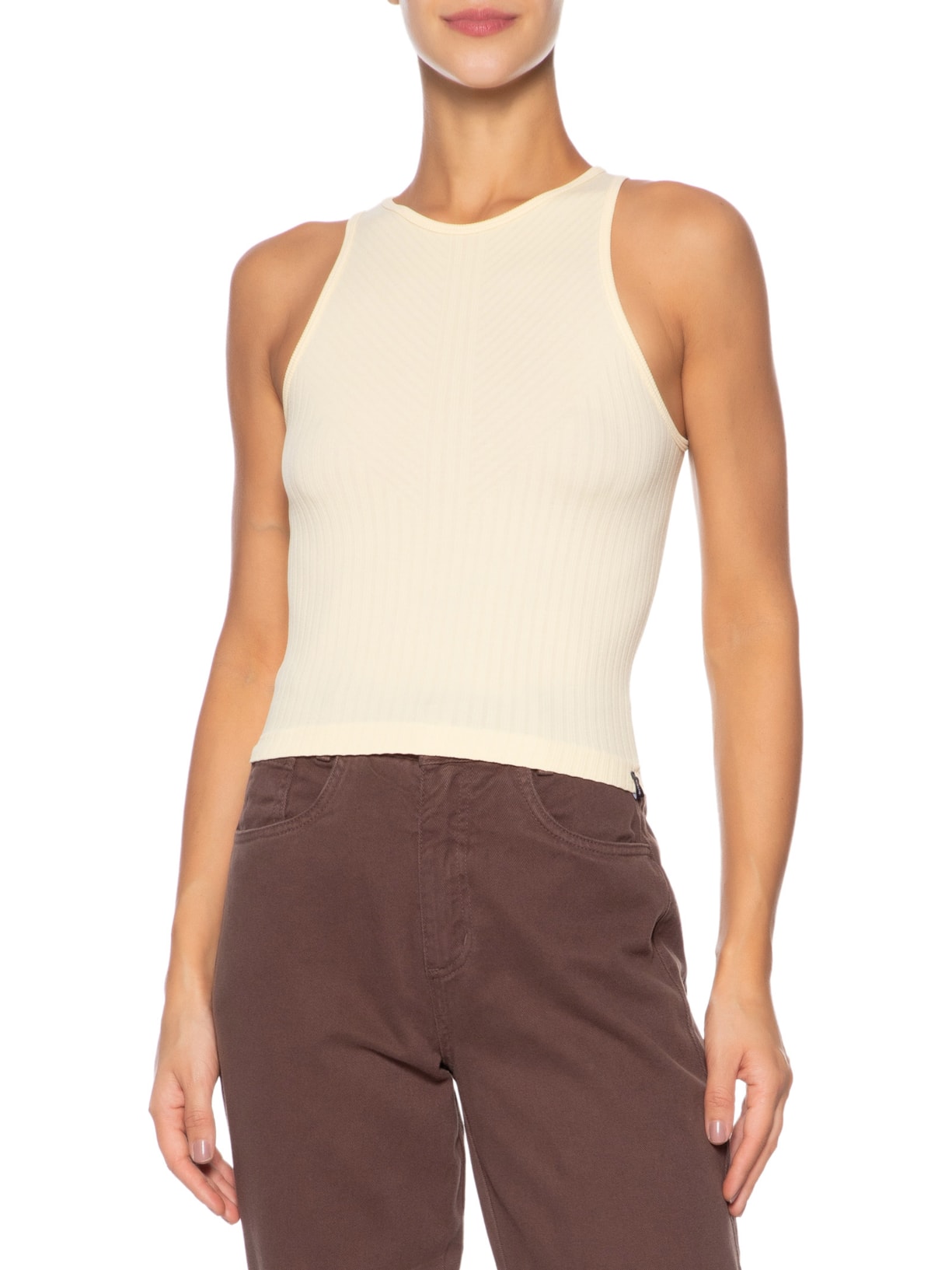 Regata Feminina Básica Canelada Amarelo Basiq