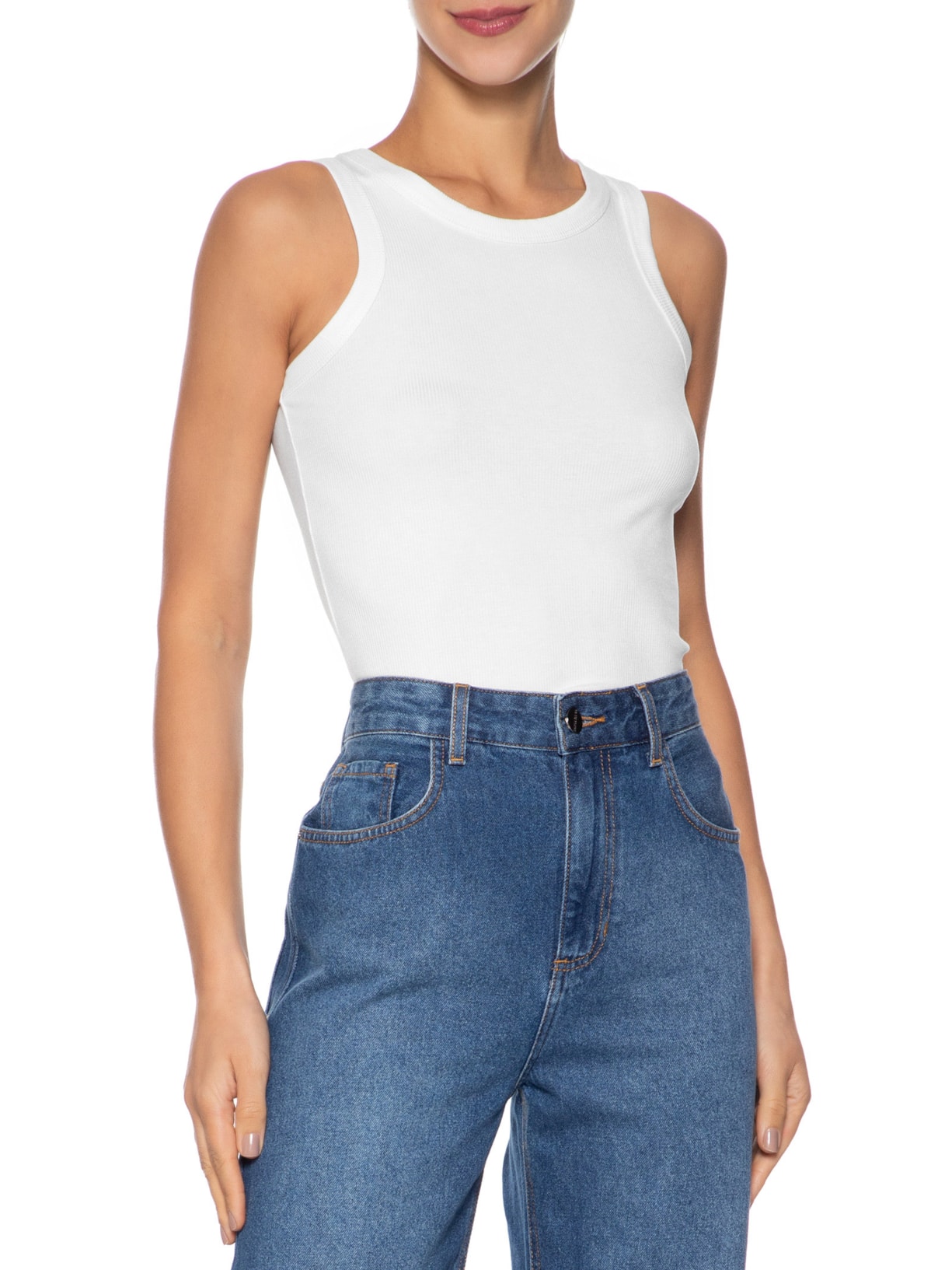 Regata Feminina Básica Canelada Branco Basiq