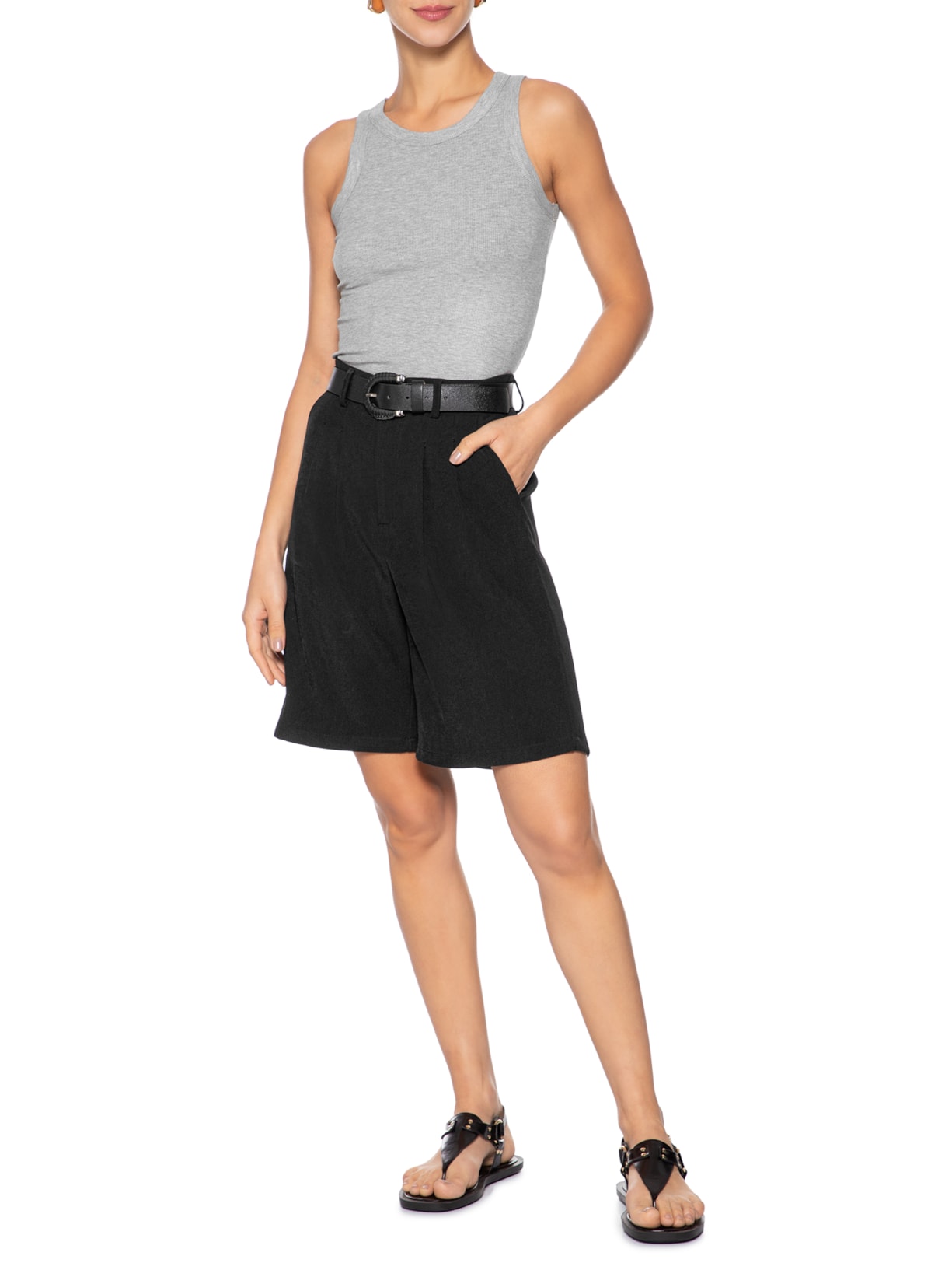 Regata Feminina Básica Canelada Cinza Basiq