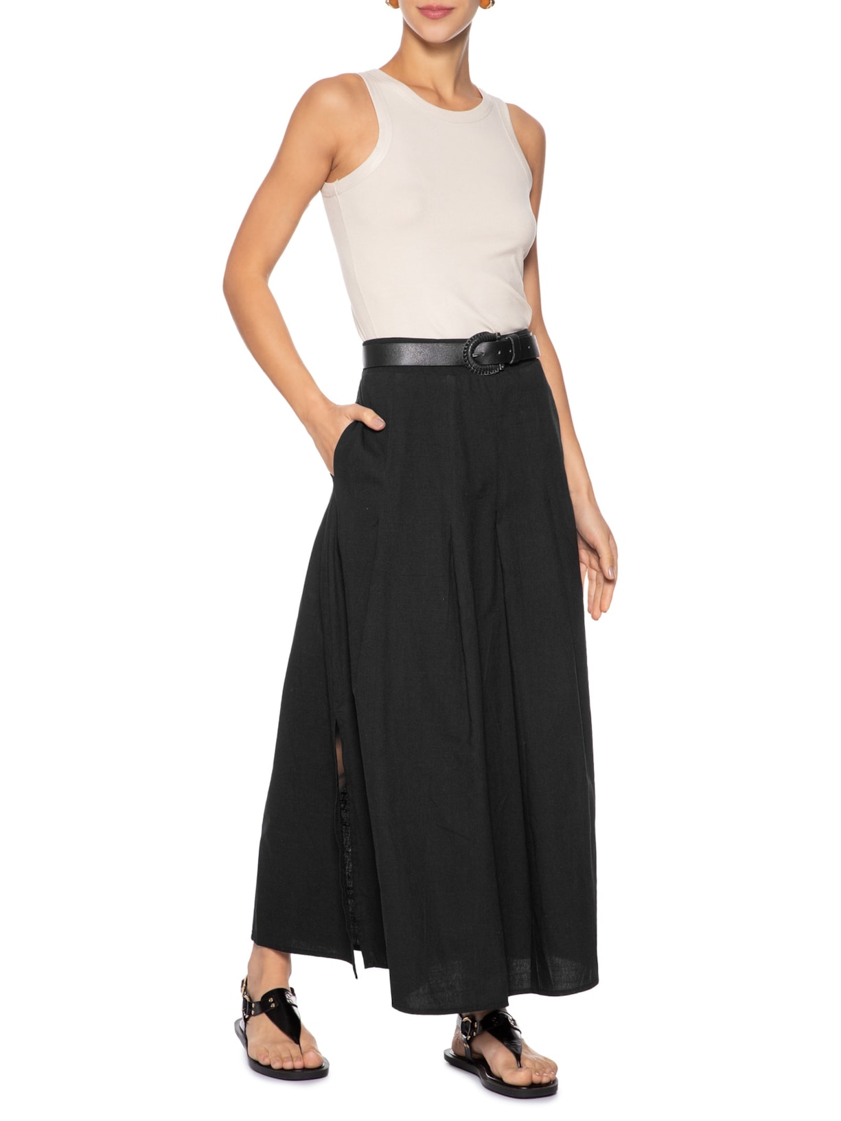 Regata Feminina Básica Canelada Off White Basiq