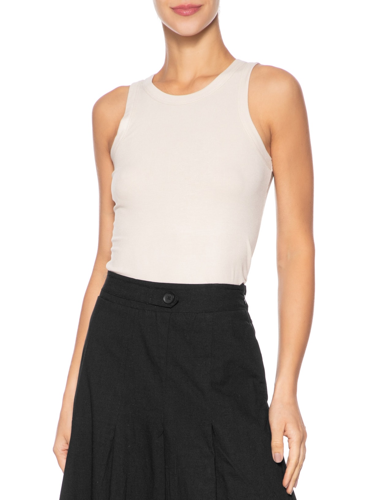 Regata Feminina Básica Canelada Off White Basiq