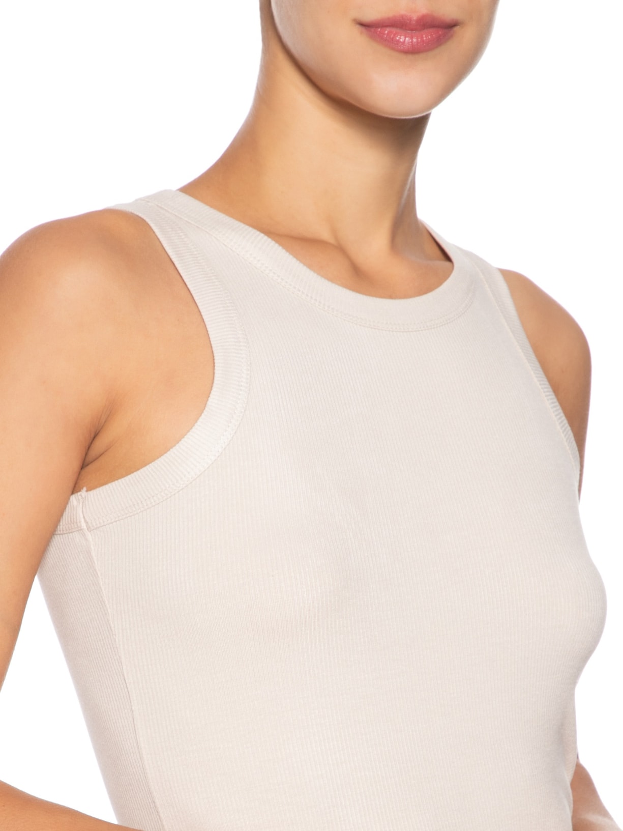 Regata Feminina Básica Canelada Off White Basiq