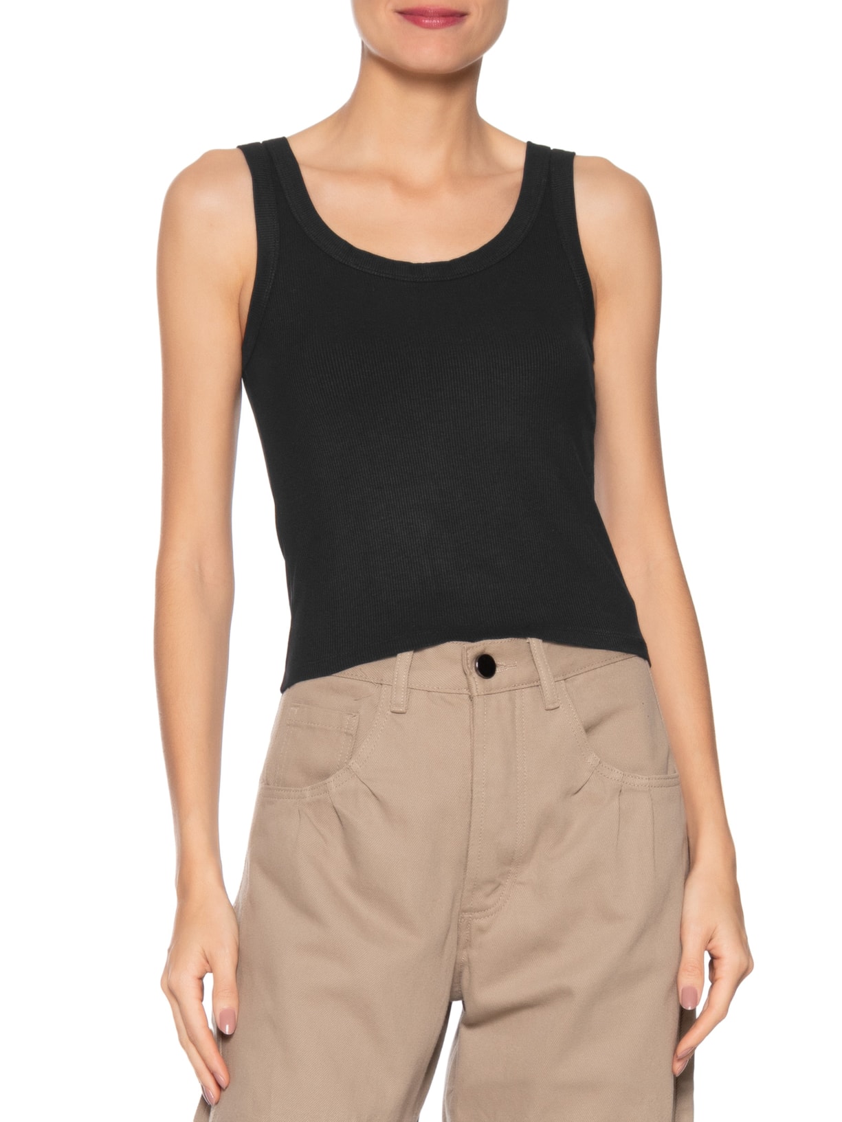 Regata Feminina Básica Canelada Preto Basiq