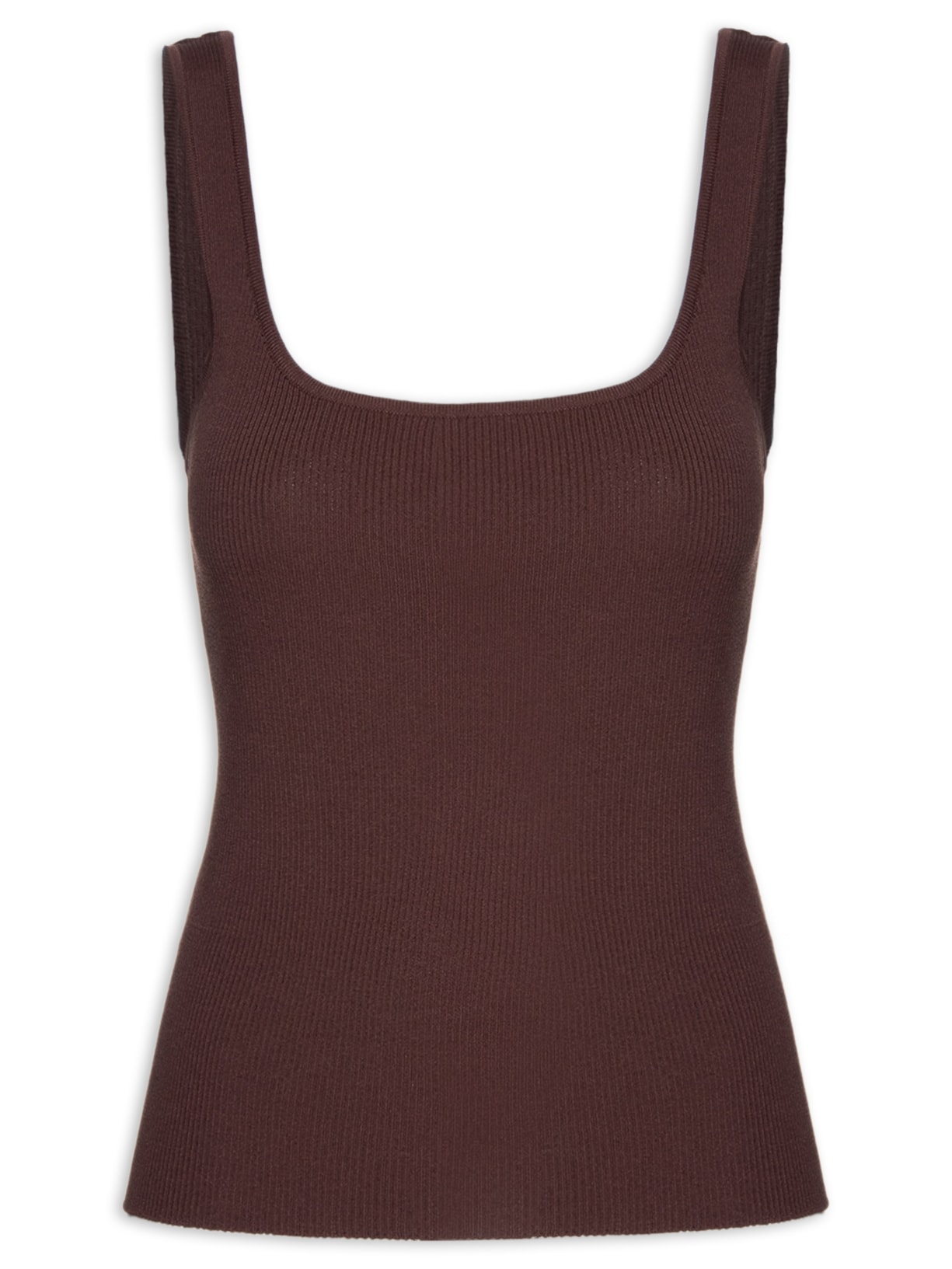 Regata Feminina Básica De Tricot Decote Quadrado Marrom Animale Jeans