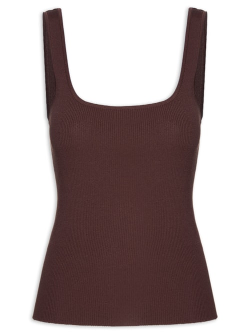 Regata Feminina Básica De Tricot Decote Quadrado - Marrom