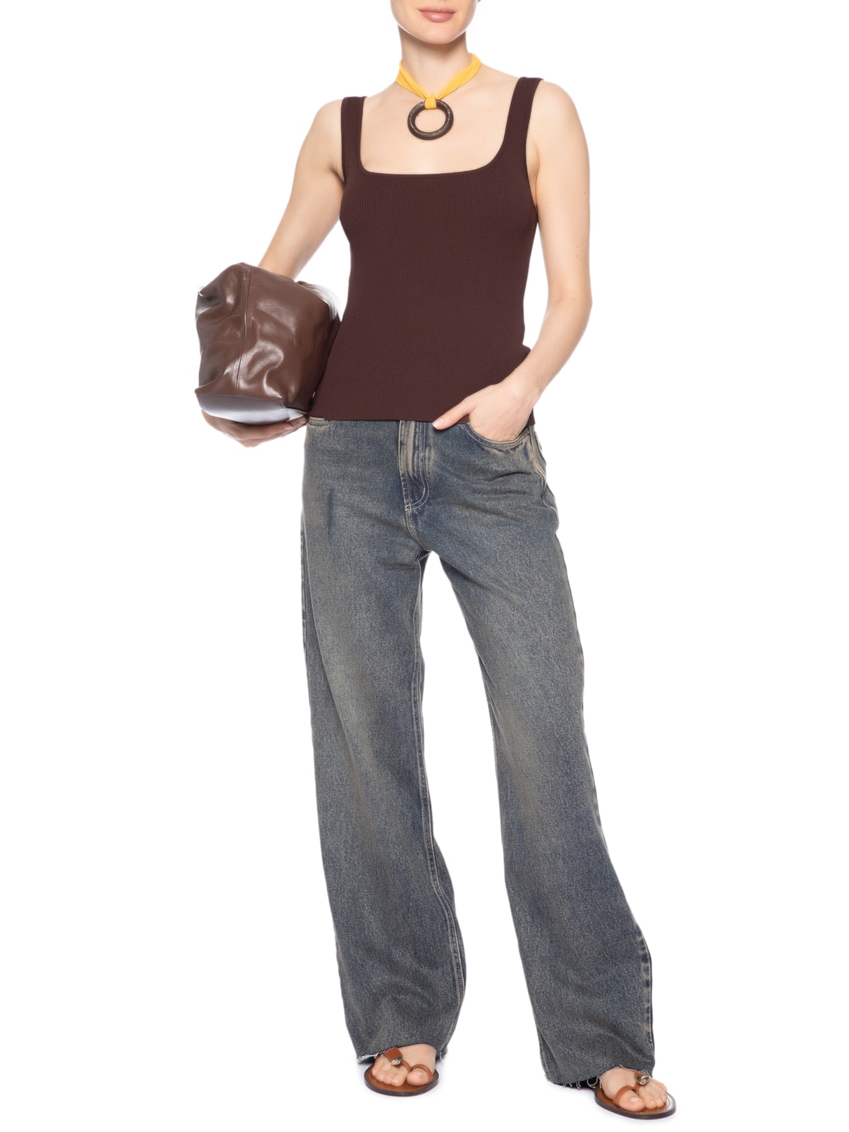 Regata Feminina Básica De Tricot Decote Quadrado Marrom Animale Jeans