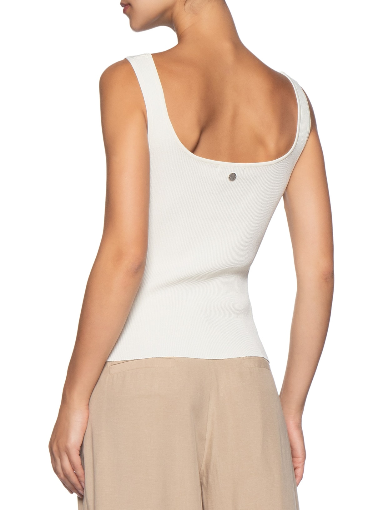 Regata Feminina Básica de Tricot Decote Quadrado – Off White Animale Jeans