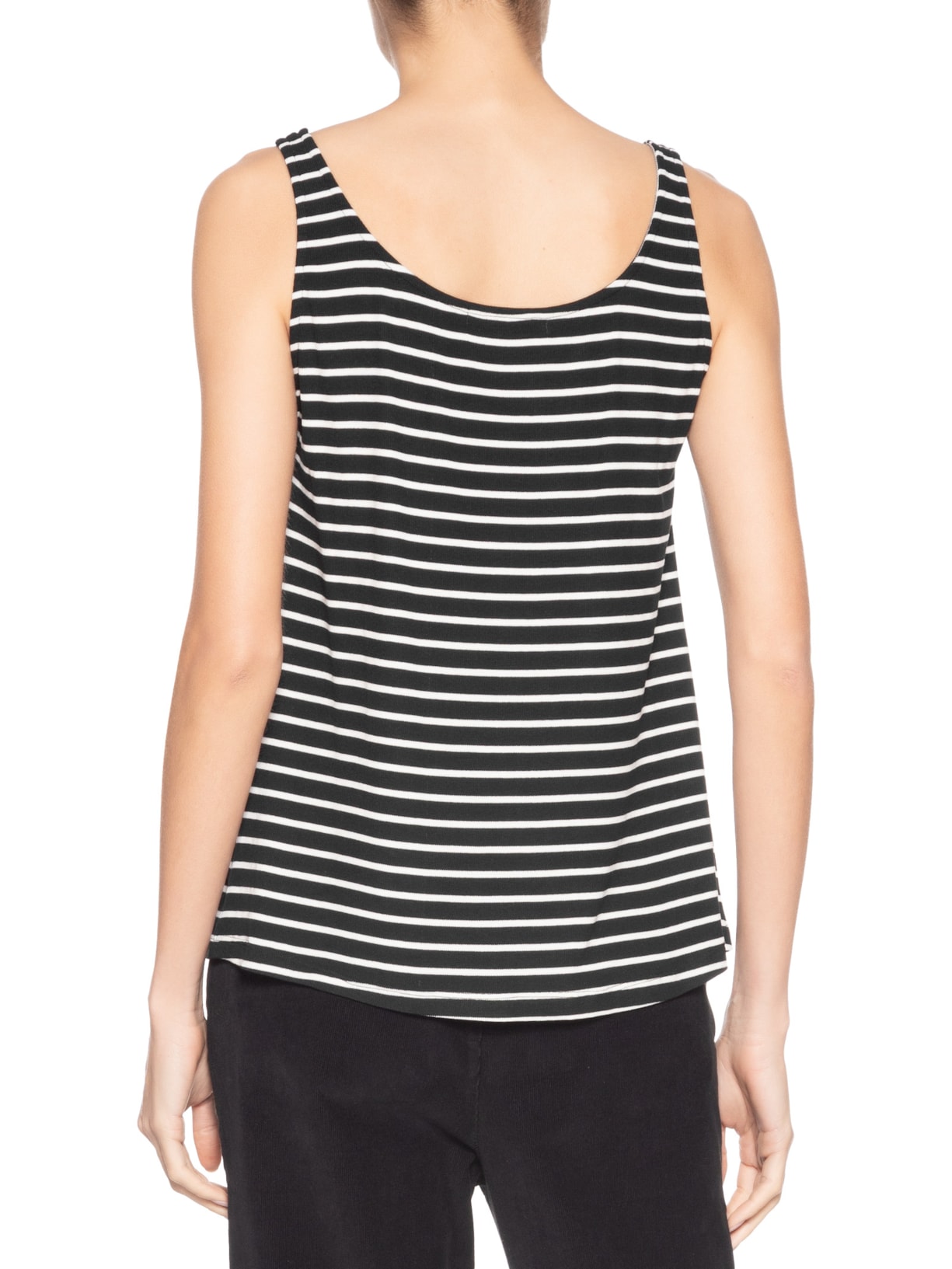 Regata Feminina Básica Listras Preto Maria Filó