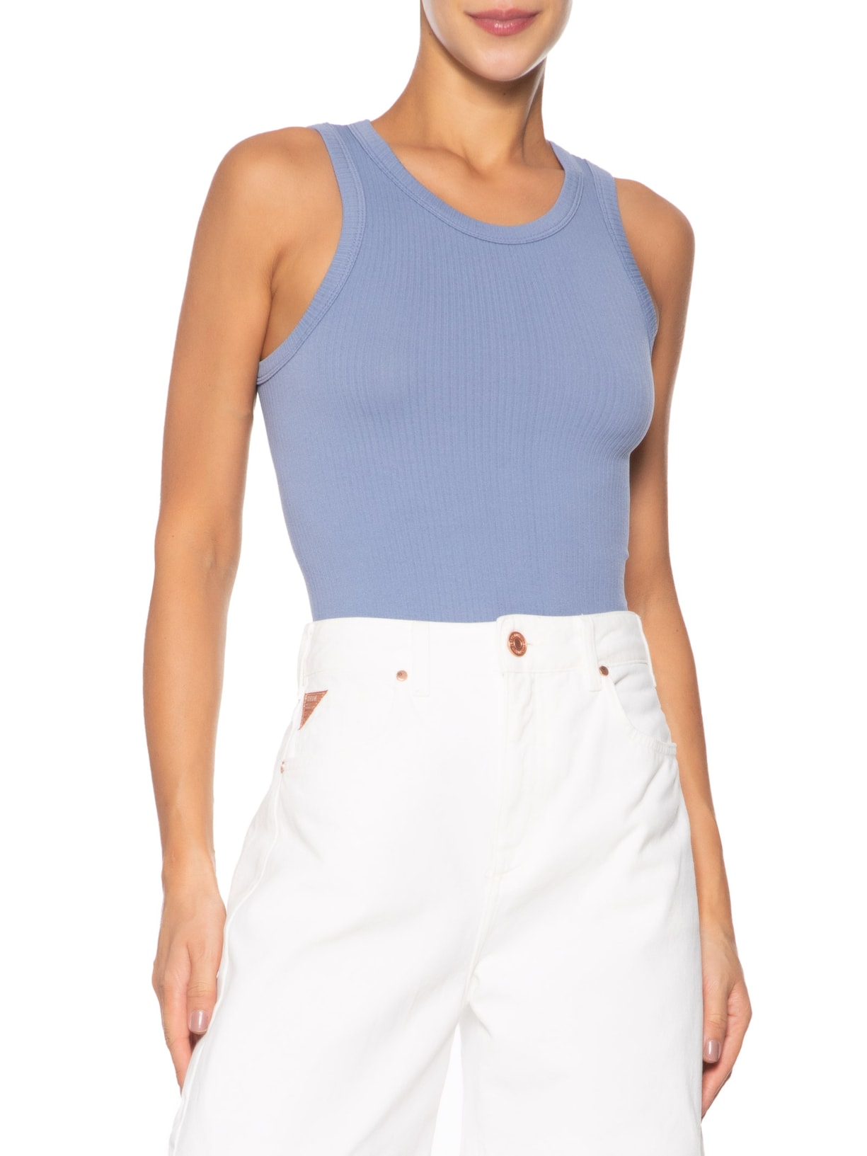 Regata Feminina Básica Poliamida Azul Basiq