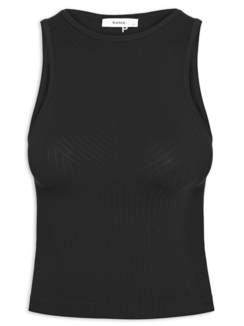 Regata Feminina Básica Poliamida Canelada - Preto