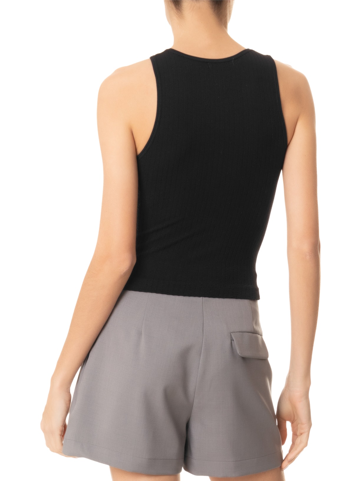 Regata Feminina Básica Poliamida Canelada Preto Basiq