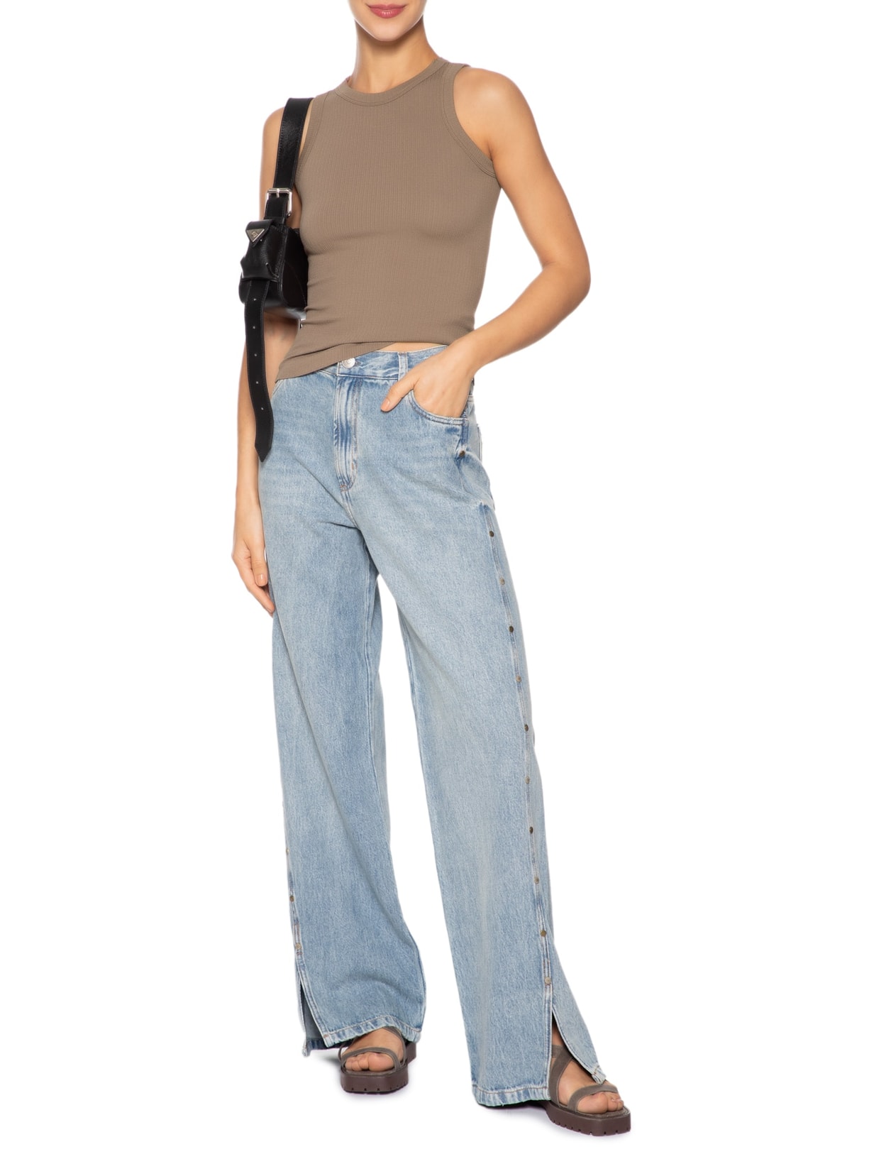 Regata Feminina Básica Poliamida Marrom Basiq