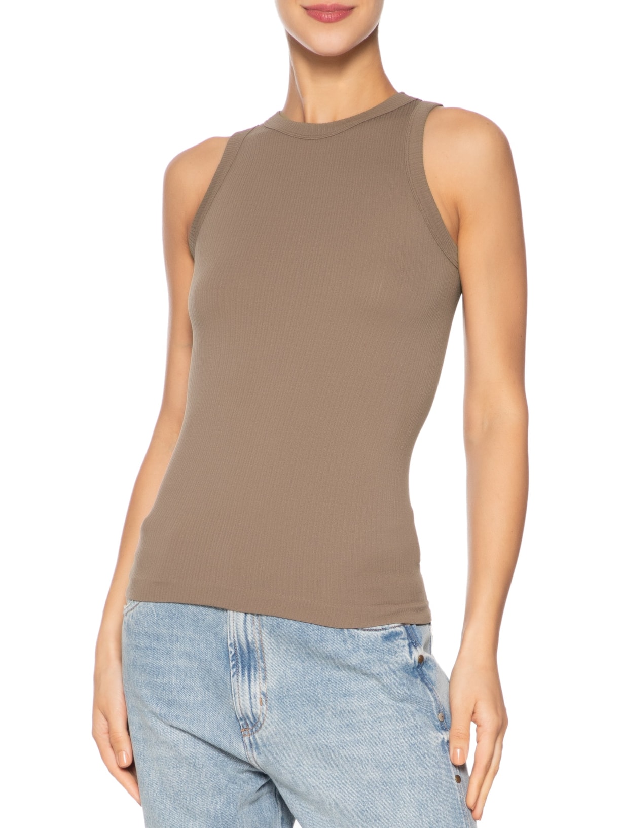 Regata Feminina Básica Poliamida Marrom Basiq