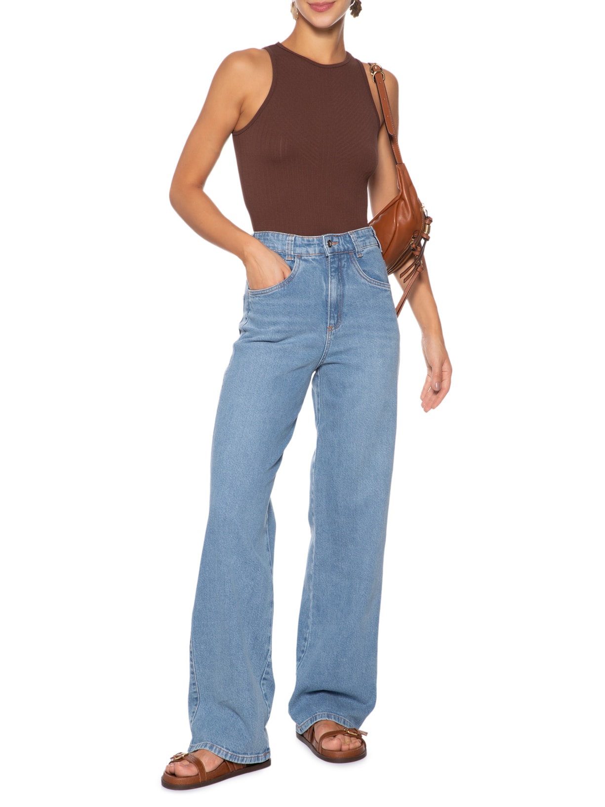 Regata Feminina Básica Poliamida Marrom Basiq