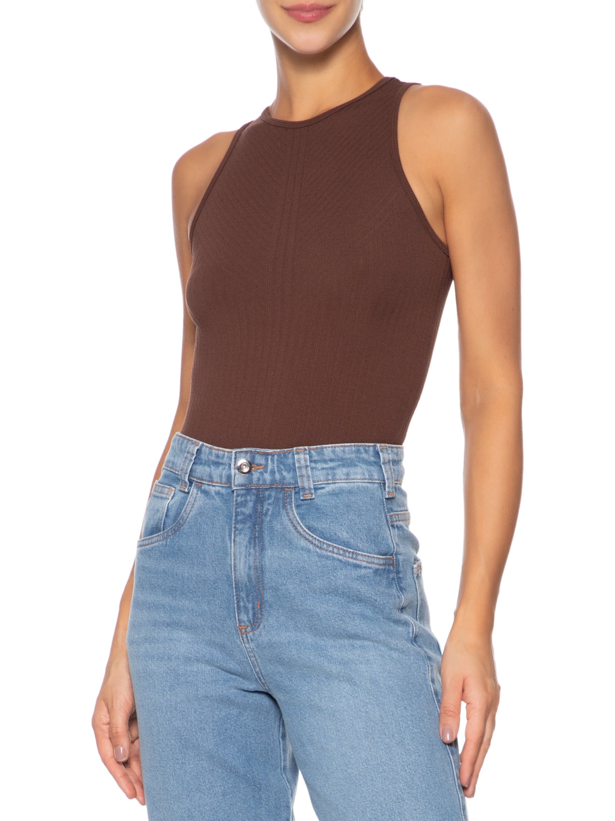 Regata Feminina Básica Poliamida Marrom Basiq