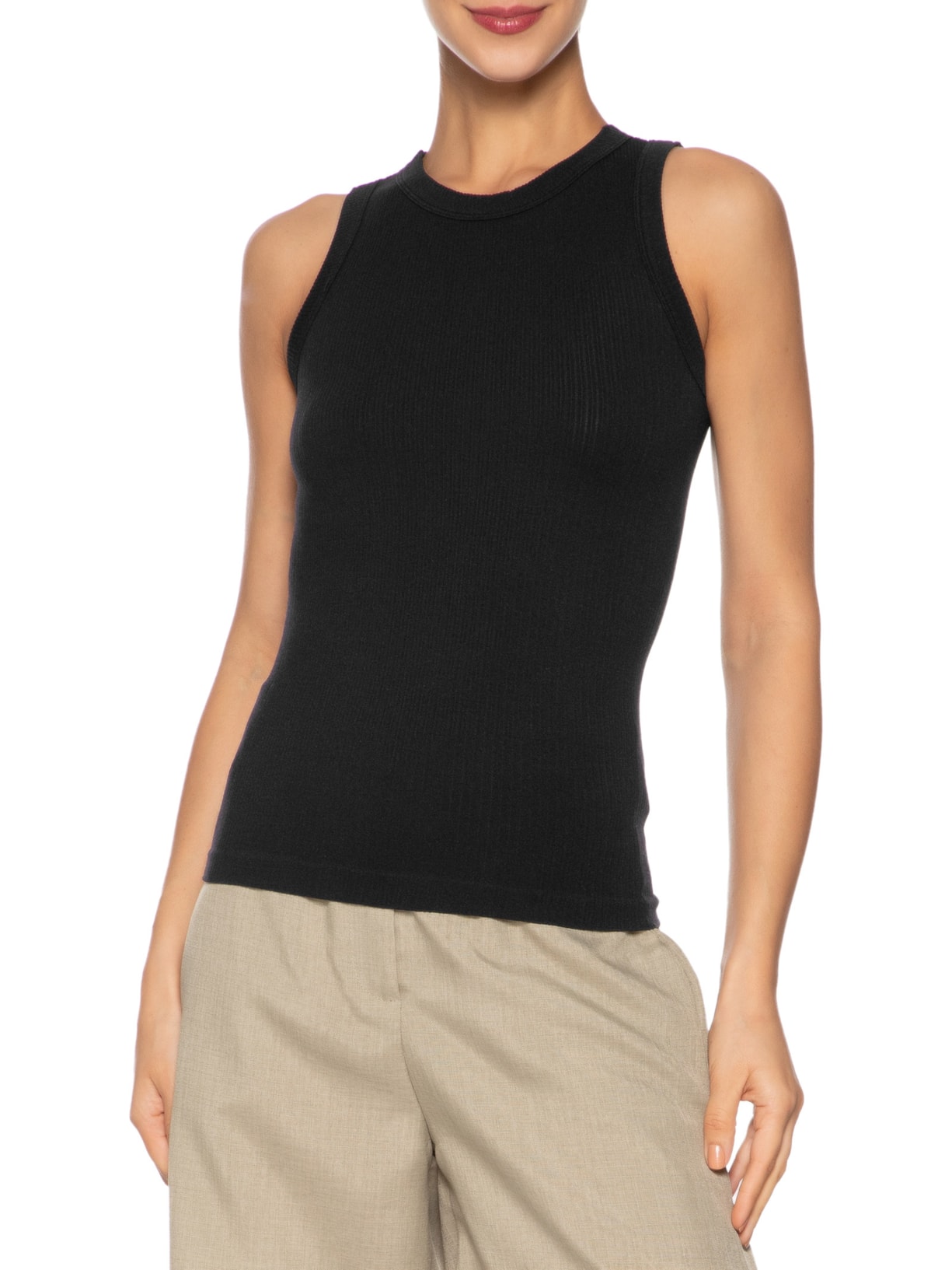 Regata Feminina Básica Poliamida Preto  Basiq