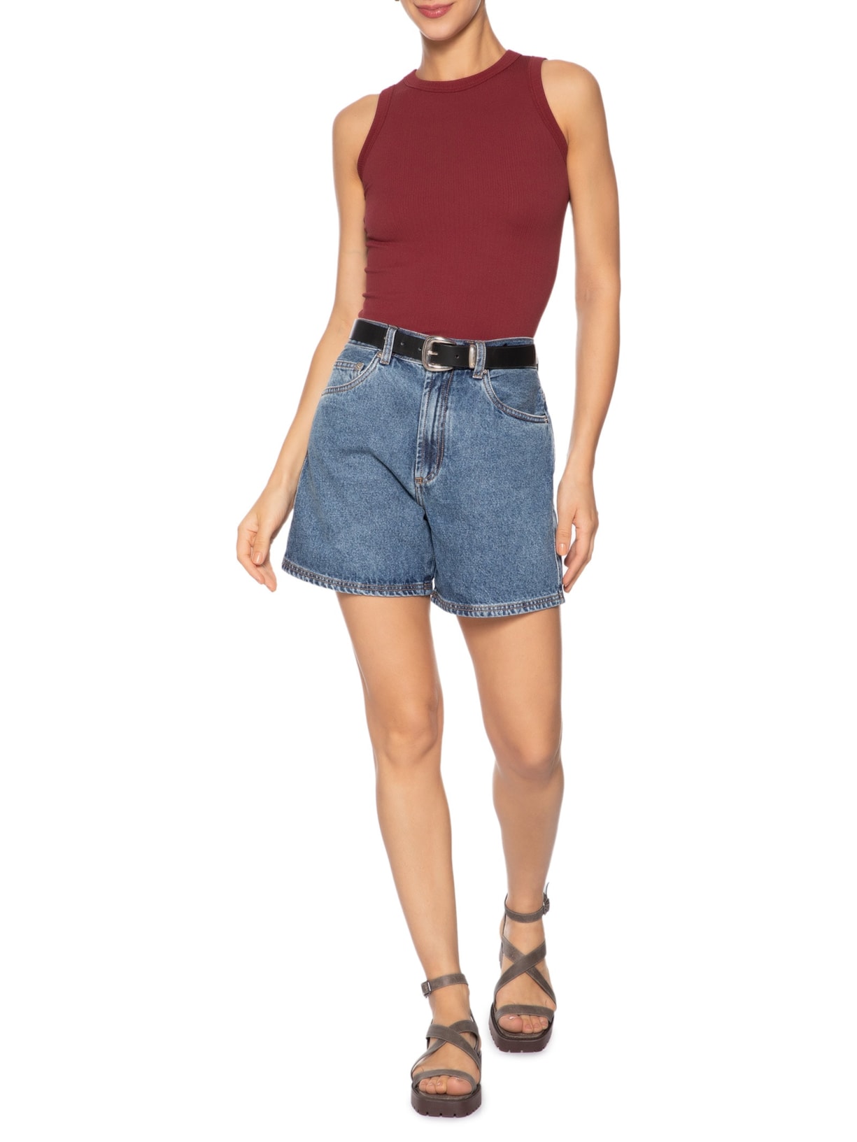 Regata Feminina Básica Poliamida Vinho Basiq