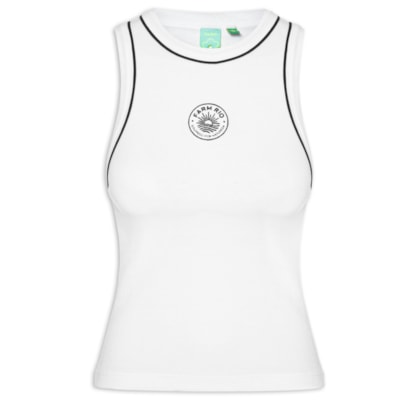 Regata Feminina Bicolor Bordada Sol - Branco