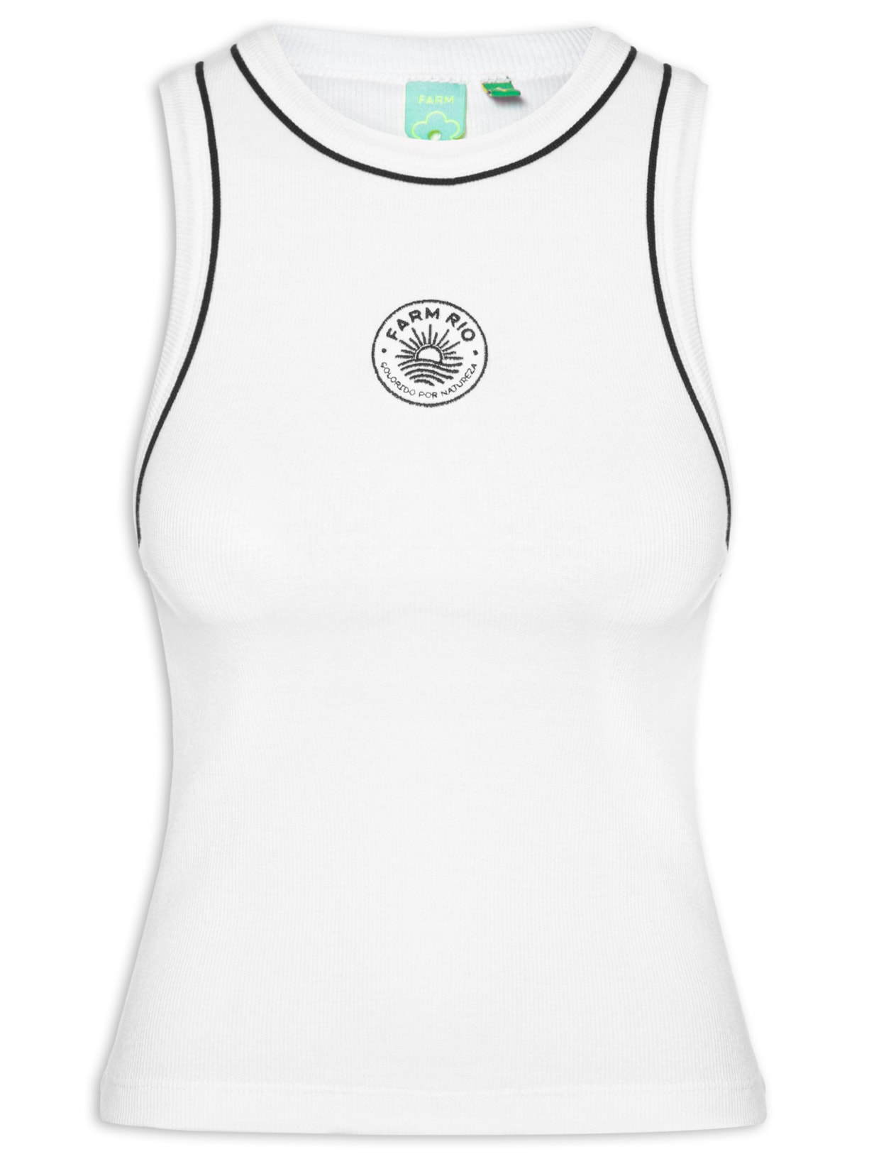 Regata Feminina Bicolor Bordada Sol - Branco