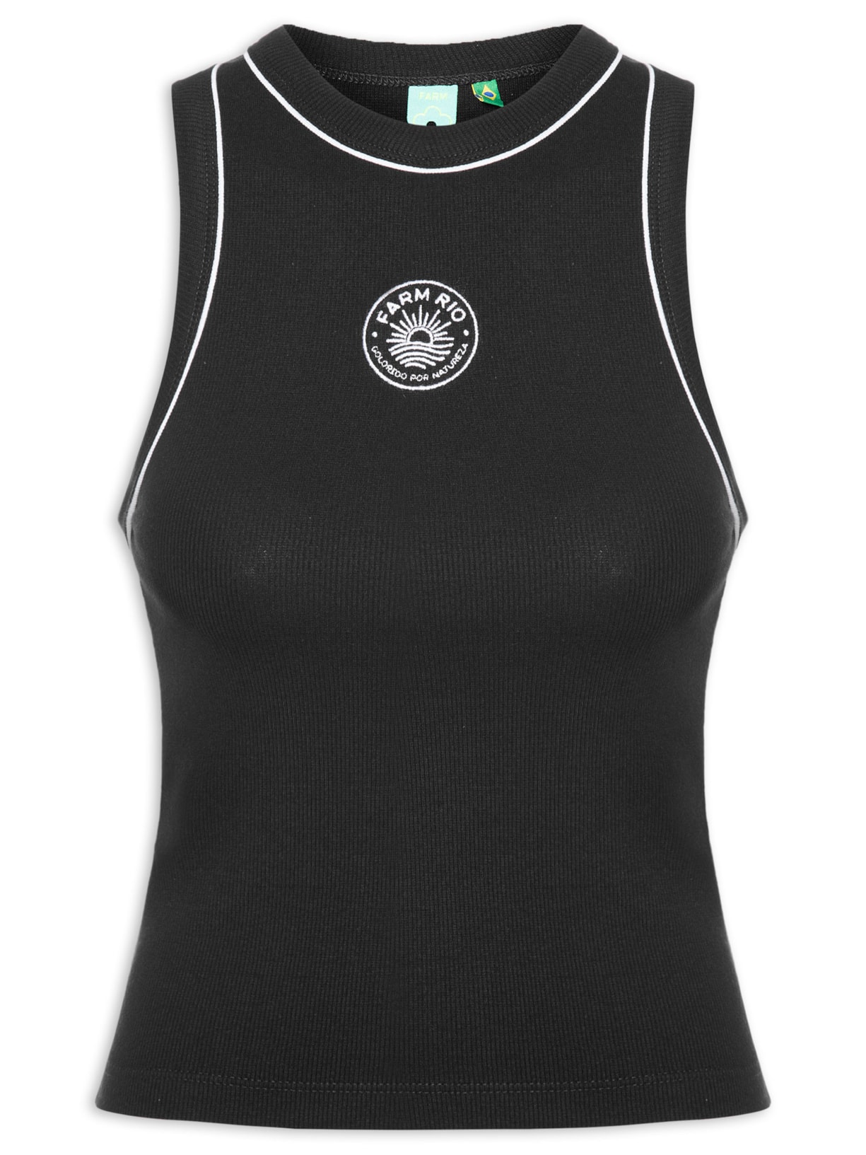 Regata Feminina Bicolor Bordada Sol - Preto