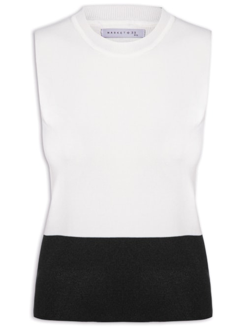 Regata Feminina Bicolor Em Tricot - Off White