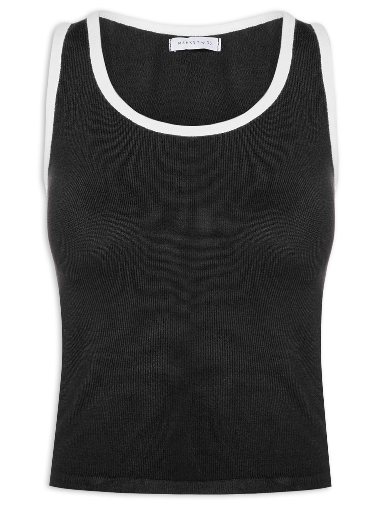 Regata Feminina Bicolor Em Tricot - Preto