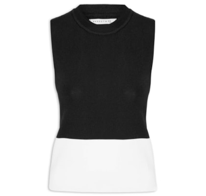 Regata Feminina Bicolor Em Tricot - Preto