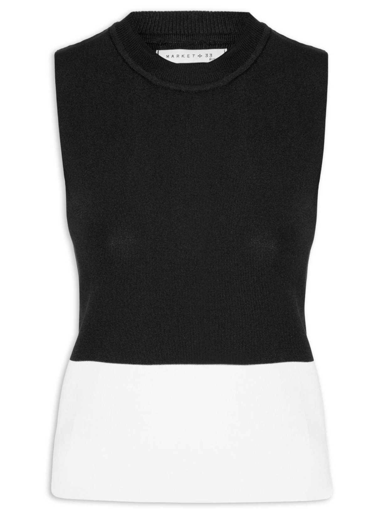 Regata Feminina Bicolor Em Tricot - Preto