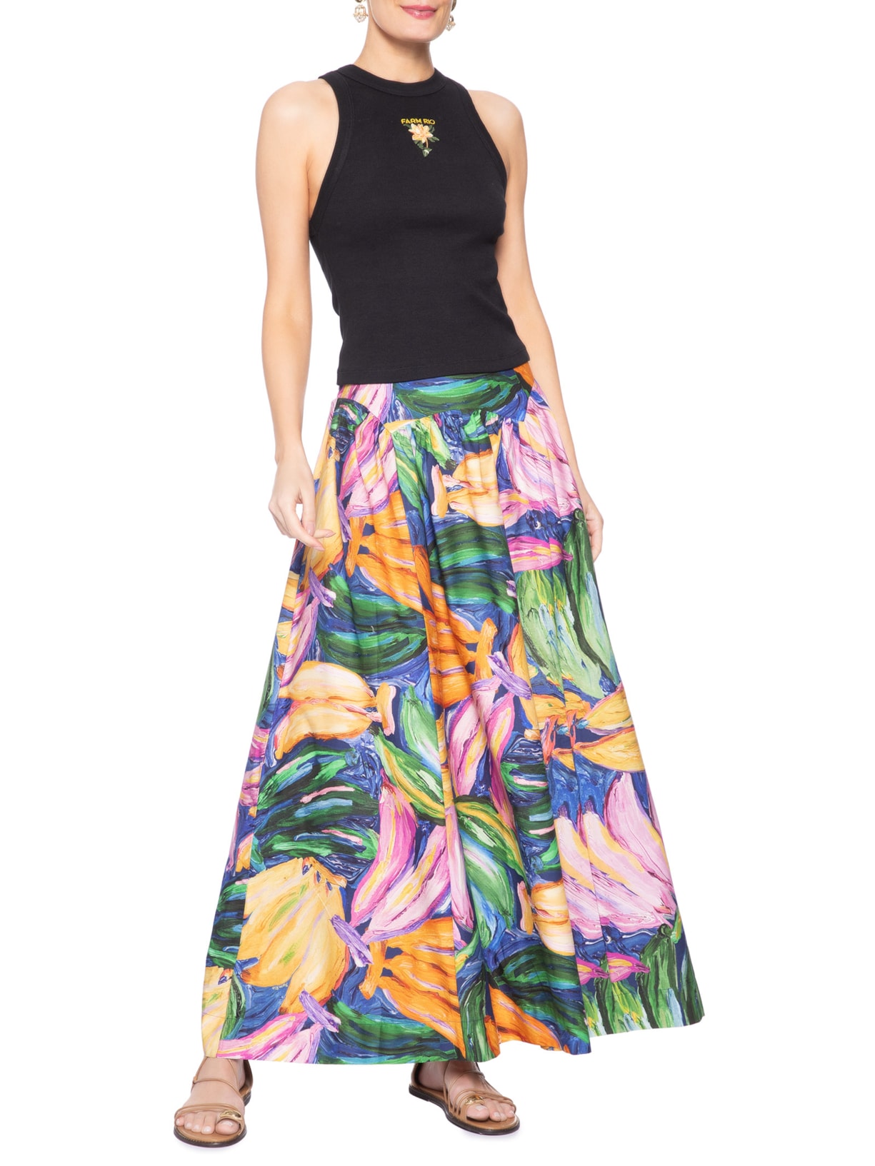 Regata Feminina Bordada Flor de Banana – Preto Farm