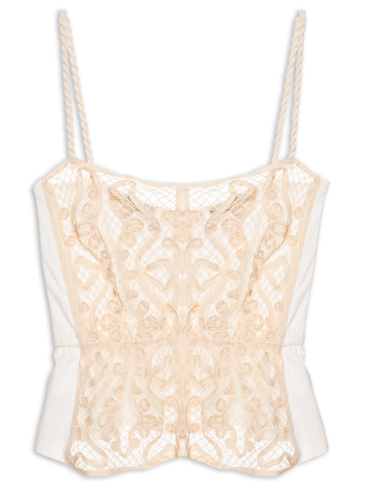 Regata Feminina Bordada Frente Cadarço - Bege